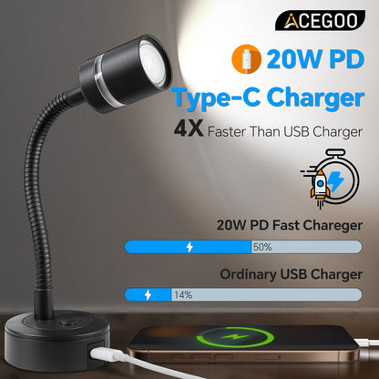 12V LED Reading Light Dimmable 4000K/Red Nightlight Built-in 20W Type-C Charger 2 Pack