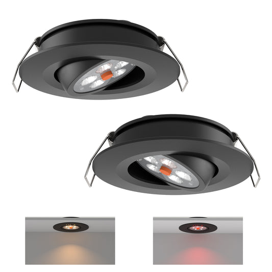 12V LED Puck Light, RV Boat Swivel Recessed LED Interior Light, 36° Beam Angle Vertical 70° Adjustment,Full Aluminum Downlights,3 Inch Inbuilt Dimmer Switch & Red Nightlight, Black