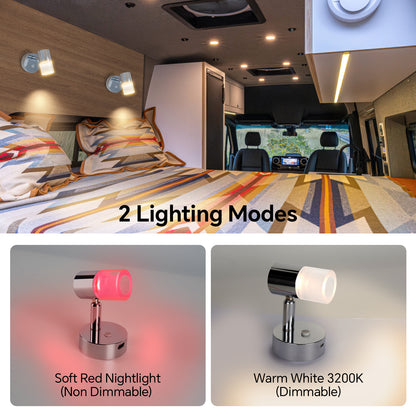 12V Reading Light RV 3200K/Red Night Light Built-in 20W Type-C Charger 1 Pack