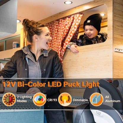 acegoo 12V Bi-color 3” Recessed Puck Light for RV Boat Camper Van, 3W CRI90+ Dual Color  (Note:Works with acegoo 12V dual-mode dimmer)