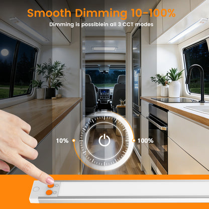 RV 12V LED Light Bar Aluminum, 3CCT (3000K/4000K/6000K) & Red Night Light, Caravan Boat Truck Interior Under Cabinet Light Strip Rigid Linear, Screw Mount