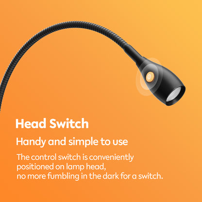 Wall Mounted Minimalist Bedside Reading Light Powered by Type-C Adapter