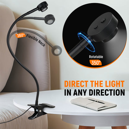 Clip On Reading Light, 3 Color Mode Dimmable LED,USB-C Adapter Included