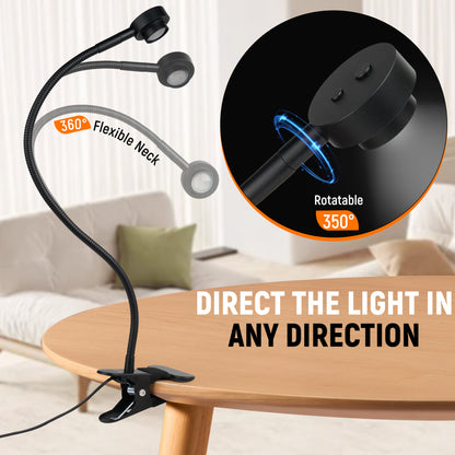 Clip On Reading Light, 3 Color Mode Dimmable LED,USB-C Adapter Included