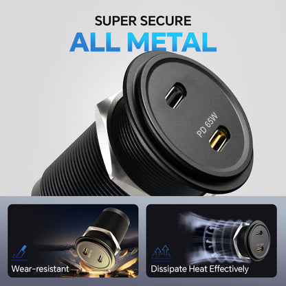 85W 12V USB C Socket 65W PD & 20W PD RV USB Outlet All-Aluminum