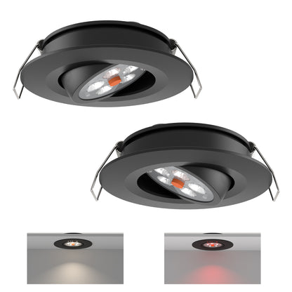 12V LED Puck Light, RV Boat Swivel Recessed LED Interior Light, 36° Beam Angle Vertical 70° Adjustment,Full Aluminum Downlights,3 Inch Inbuilt Dimmer Switch & Red Nightlight, Black