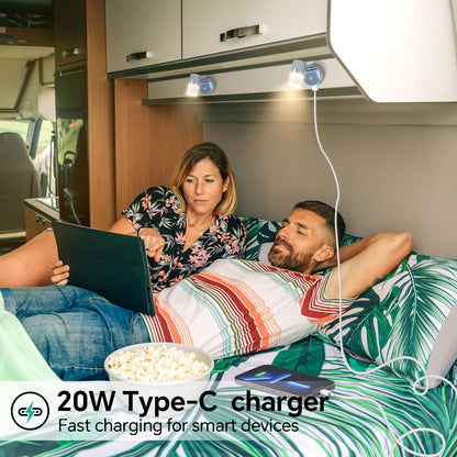 12V Reading Light RV 3200K/Red Night Light Built-in 20W Type-C Charger 1 Pack
