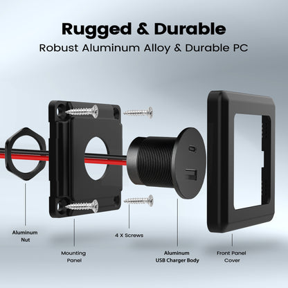 42W 12V USB Socket Outlet, USB C +USB A with Black Faceplate