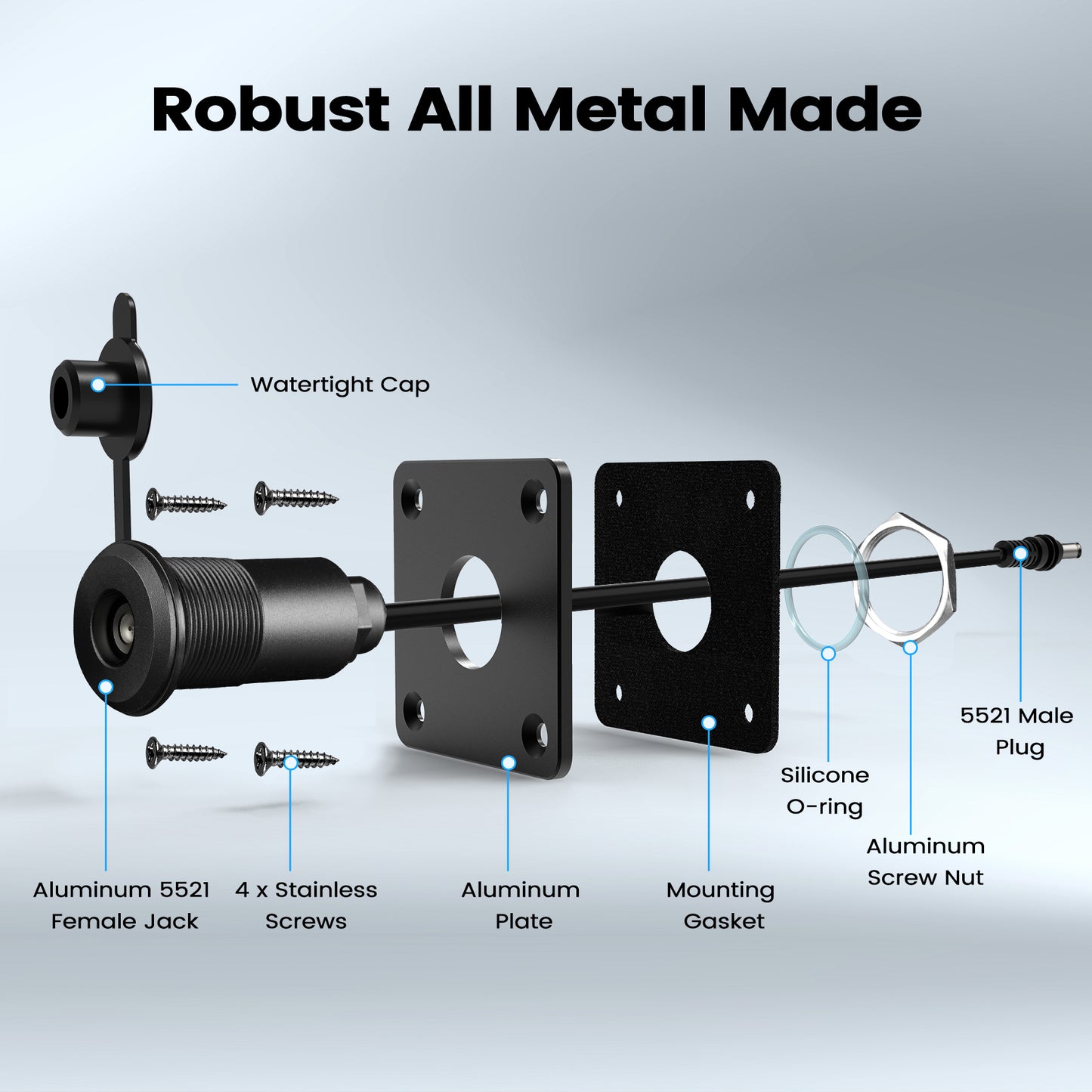 Waterproof Wall Socket Passthrough for Starlink Mini, Aluminum DC 5.5 x 2.1