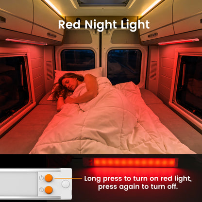 RV 12V LED Light Bar Aluminum, 3CCT (3000K/4000K/6000K) & Red Night Light, Caravan Boat Truck Interior Under Cabinet Light Strip Rigid Linear, Screw Mount