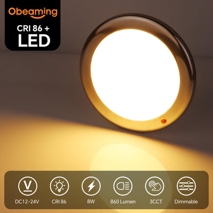 12V Stainless Ceiling Dome Light Campervan Boat 3 CCT 2700K/4000K/6000K Switchable & Dimmable, Surface Mount LED for Motorhome Camper Trailer Interior Lighting