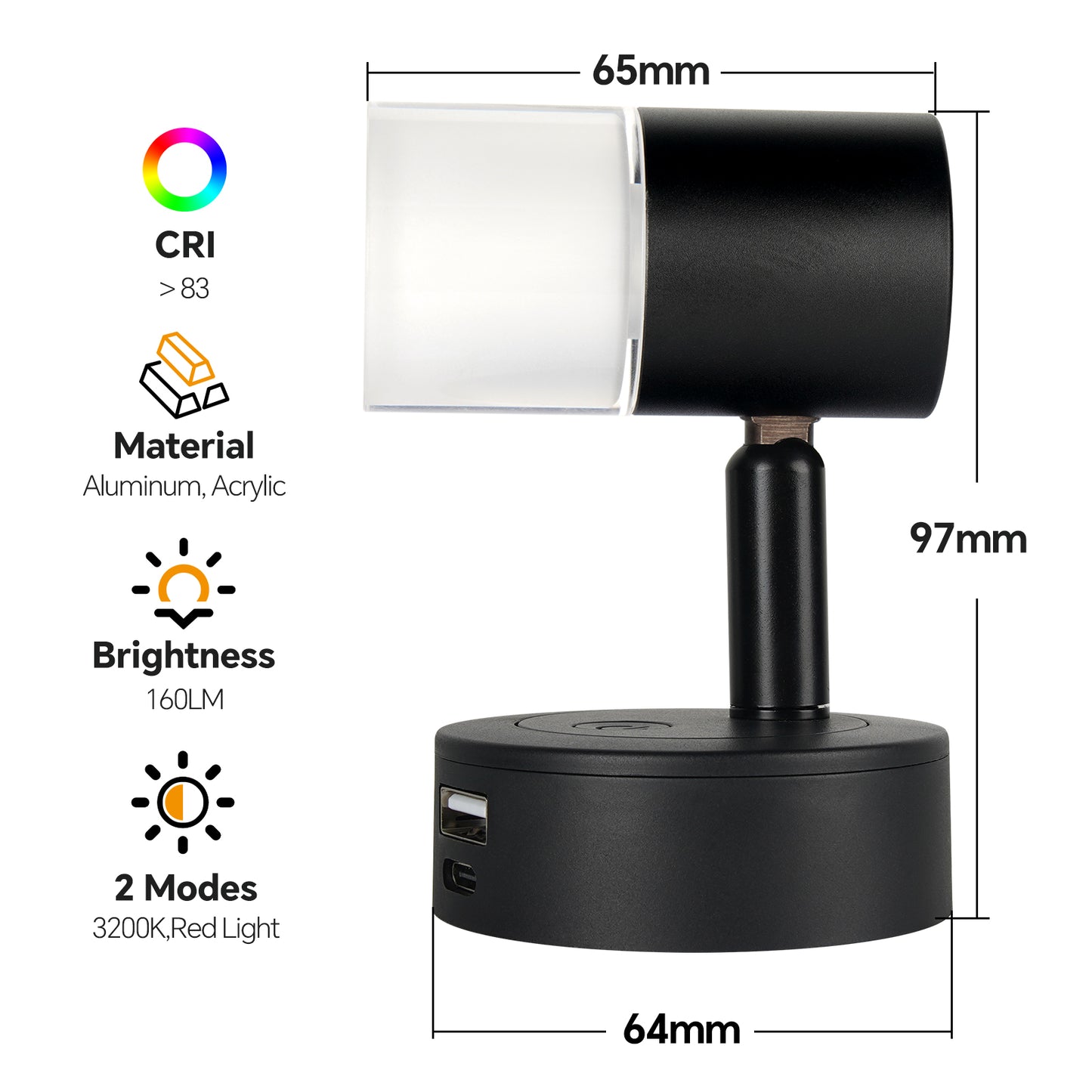 12V Reading Light RV 3200K/Red Night Light Built-in USB-A 18W & USB C 20W Charger