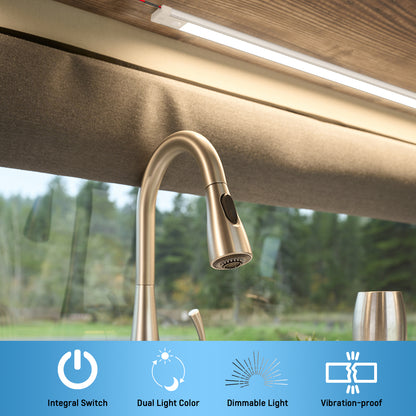 RV 12V Under Cabinet LED Lighting Linear Light Bar with Integral Dimming Switch & Red Light, Screw Mount 12 Inches