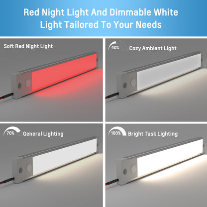 RV 12V Under Cabinet LED Lighting Linear Light Bar with Integral Dimming Switch & Red Light, Screw Mount 12 Inches