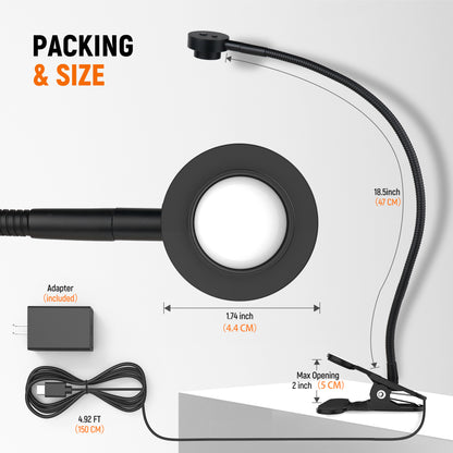 Clip On Reading Light, 3 Color Mode Dimmable LED,USB-C Adapter Included