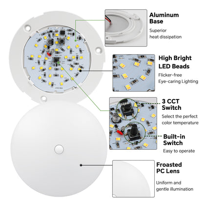 12V LED Ceiling Dome Light Dimmable 3CCT 4.5'' RV Boat Light, 3000K/4500K/6000K Switchable with Blue Nightlight for Motorhome Camper Trailer Boat
