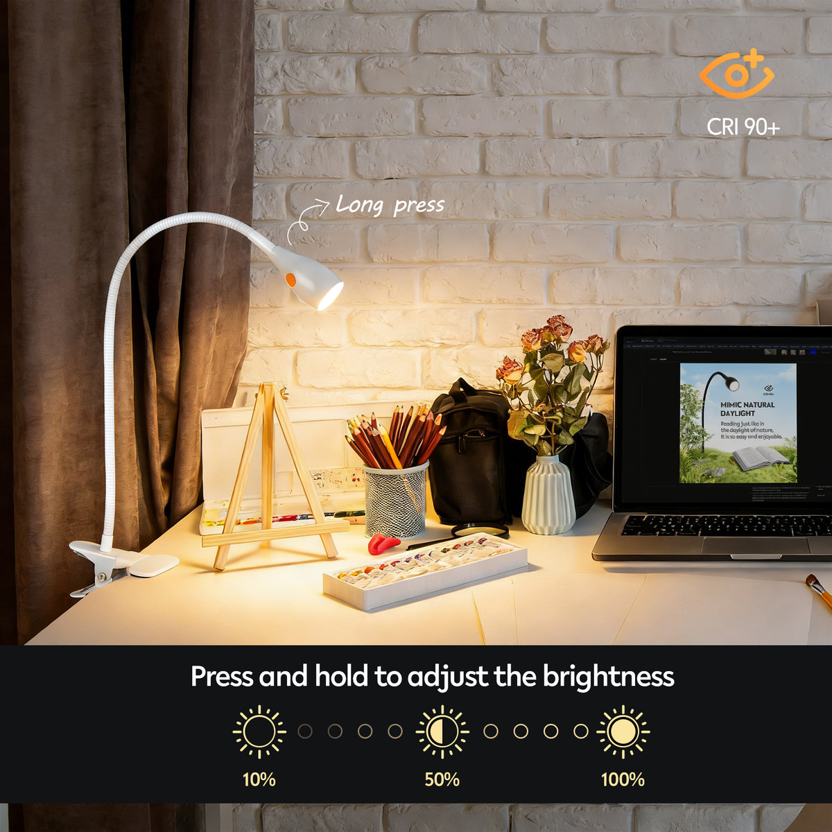 Reading Light for Clip on Lamp 3000K/Amber Light with USB-C Adapter White