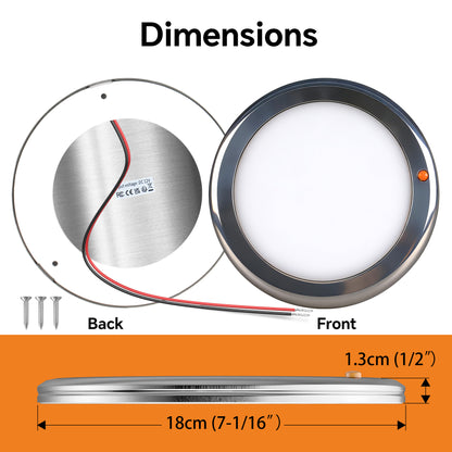 12V Stainless Ceiling Dome Light Campervan Boat 3 CCT 2700K/4000K/6000K Switchable & Dimmable, Surface Mount LED for Motorhome Camper Trailer Interior Lighting