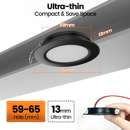 12V LED Lights, Recessed Ceiling Light 76mm 3CCT 3000K/4000K/6000K