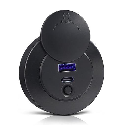 48W 12V USB Socket Outlet, USB C +USB A, Surface Mount Built-in Switch& Blue Backlight