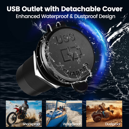48W 12V USB Socket Outlet, USB C +USB A, Hole 1"(25mm)
