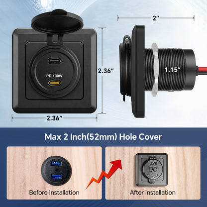 120W 12V USB C Socket 100W PD & 20W PD RV USB Outlet Aluminum