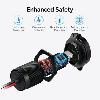 48W 12V USB Socket Outlet, PD3.0 30W+QC3.0 18W Waterproof