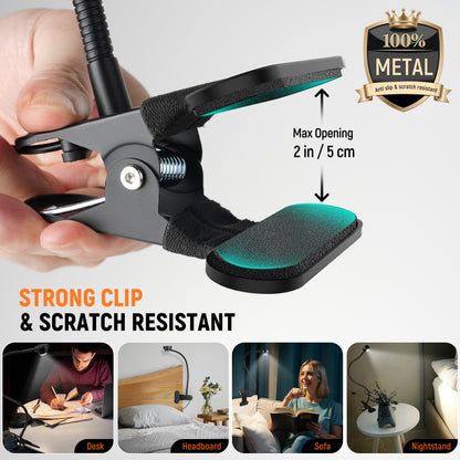 Clip On Reading Light, 3 Color Mode Dimmable LED,USB-C Adapter Included