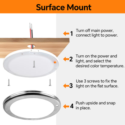12V Stainless Ceiling Dome Light Campervan Boat 3 CCT 2700K/4000K/6000K Switchable & Dimmable, Surface Mount LED for Motorhome Camper Trailer Interior Lighting