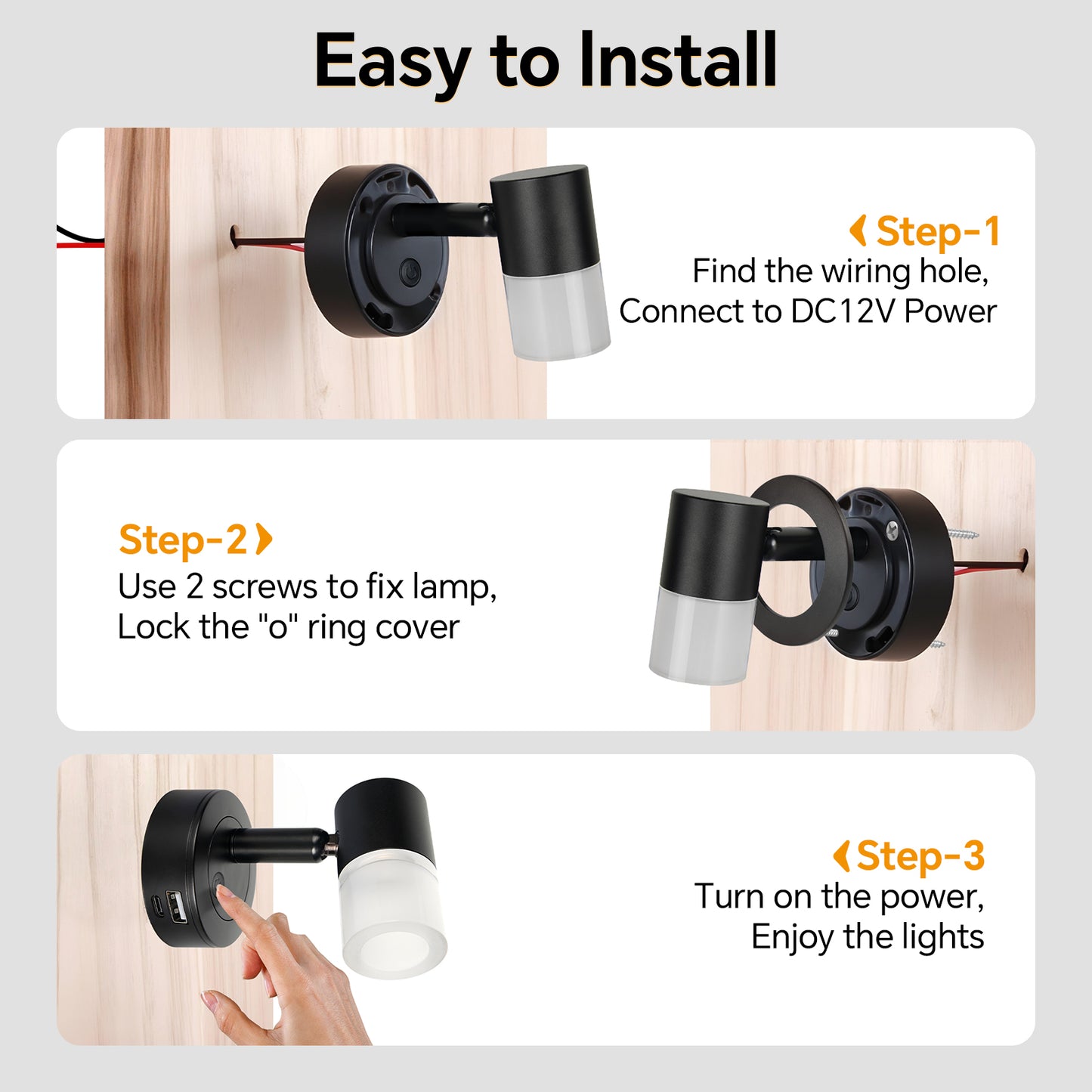 12V Reading Light RV 3200K/Red Night Light Built-in USB-A 18W & USB C 20W Charger