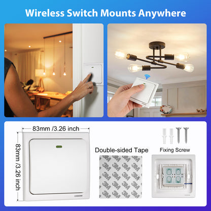 Acegoo Wireless Lights Switch Kit - Self-Powered Battery Free Transmitter with Receiver Remote Control House Lighting & Appliances (Switch, Receiver Included) 10A