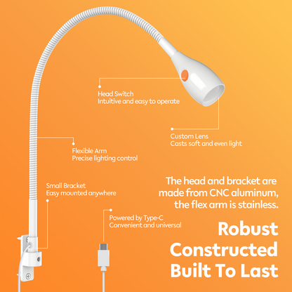 Wall Mounted Minimalist Bedside Reading Light Powered by Type-C Adapter Wjite