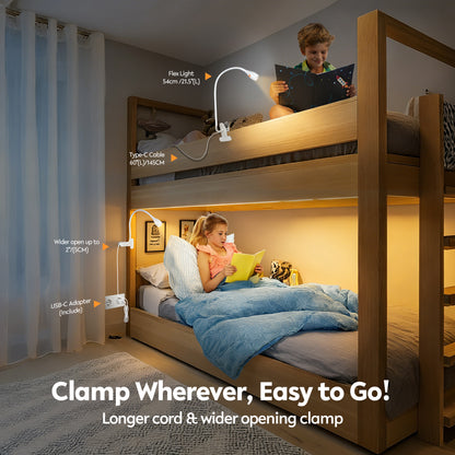 Reading Light for Clip on Lamp 3000K/Amber Light with USB-C Adapter White