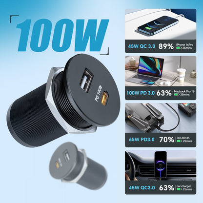 118W 12V USB Socket Aluminum Outlet, 100W PD3.0 USB-C & 18W QC3.0 USB-A