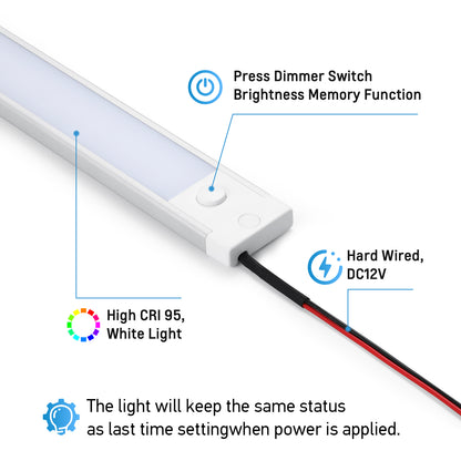RV 12V Under Cabinet LED Lighting Linear Light Bar with Integral Dimming Switch & Red Light, Screw Mount 12 Inches