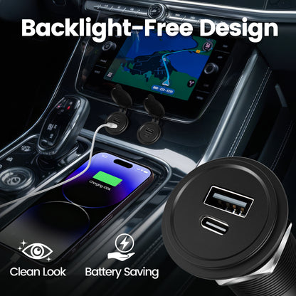 48W 12V USB Socket Outlet, USB C +USB A, Hole 1"(25mm)