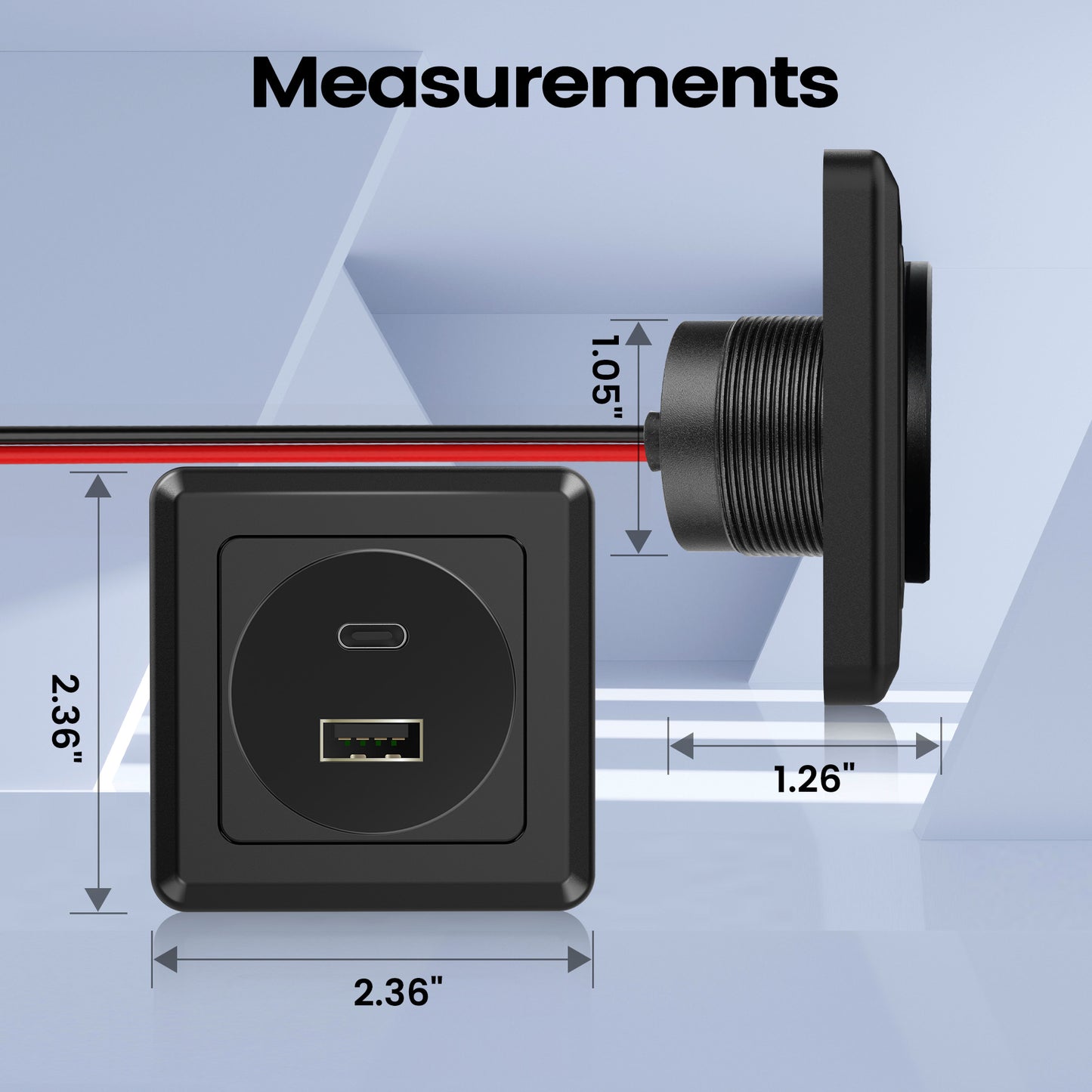 42W 12V USB Socket Outlet, USB C +USB A with Black Faceplate