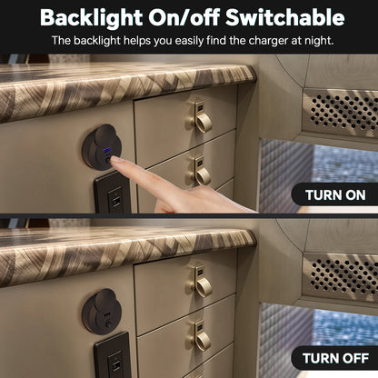 48W 12V USB Socket Outlet, USB C +USB A, Surface Mount Built-in Switch& Blue Backlight