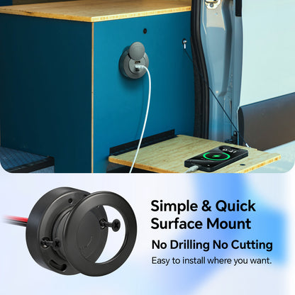 72W 3-Port RV USB Outlet, Surface Mount 12V USB Fast Charger Socket