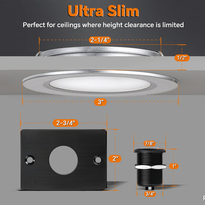 12V LED Puck Light Kit,  3” Recessed 12V Bi-color LED Downlight Full Aluminum for Boat Camper Van Trailer Motorhome, 3W CRI90+ Dual Color (12V Dimmer included)