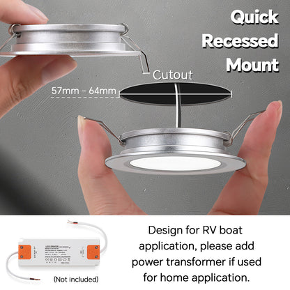12V LED Puck Light, RV Boat Recessed Ceiling Light for Under Cabinet Camper Van Caravan Interior Lighting, 6 Pack