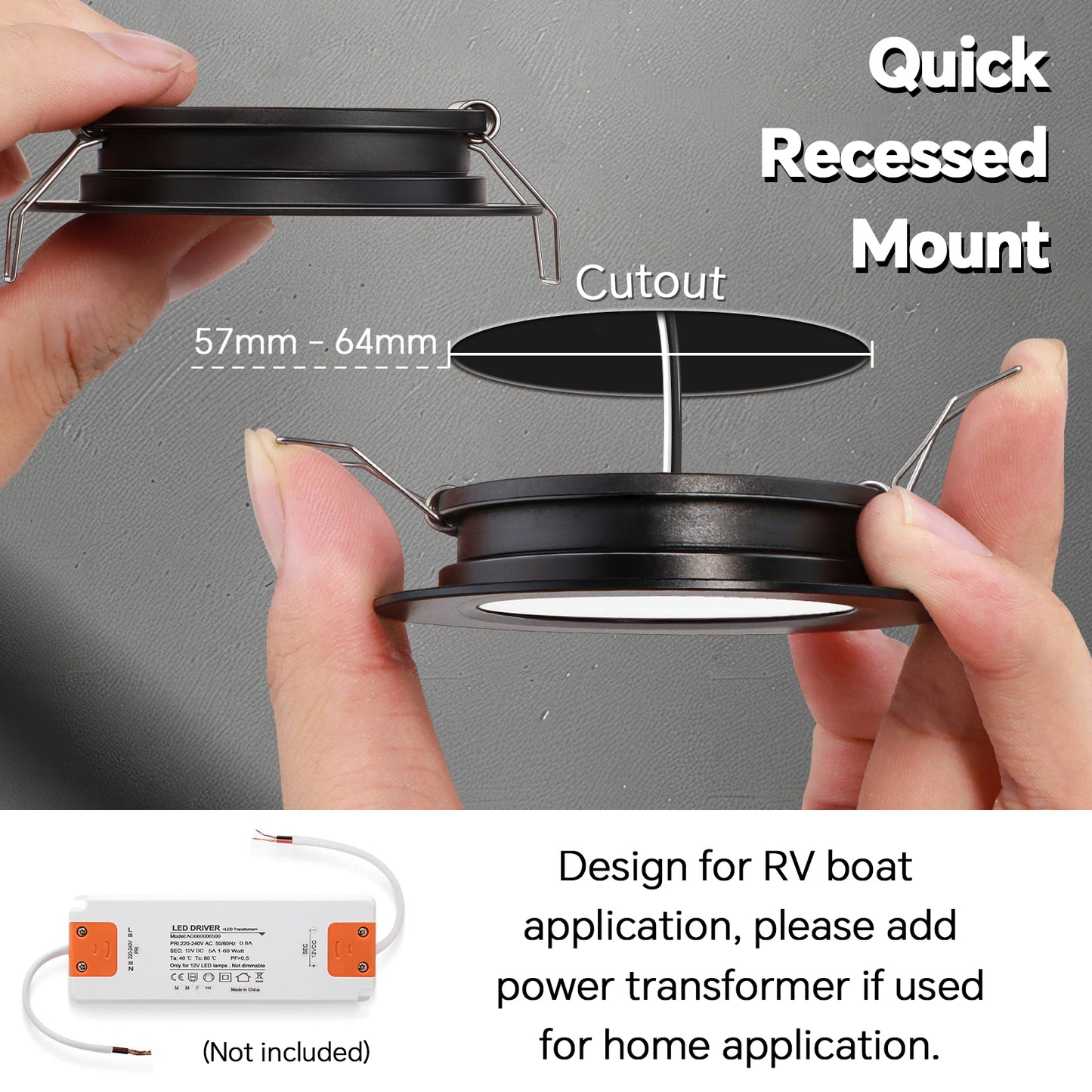 12V LED Puck Light, RV Boat Recessed Ceiling Light for Under Cabinet Camper Van Caravan Interior Lighting, 6 Pack