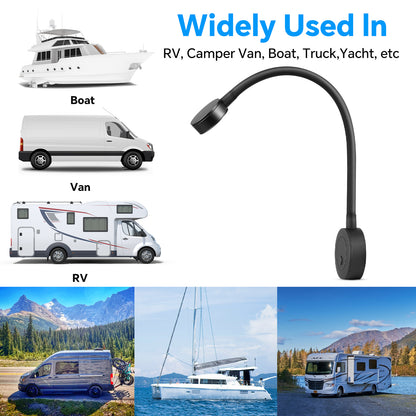 12V LED Reading Light RV Boat Flexible, Built-in Press Dimmer Switch / Type-C Charger