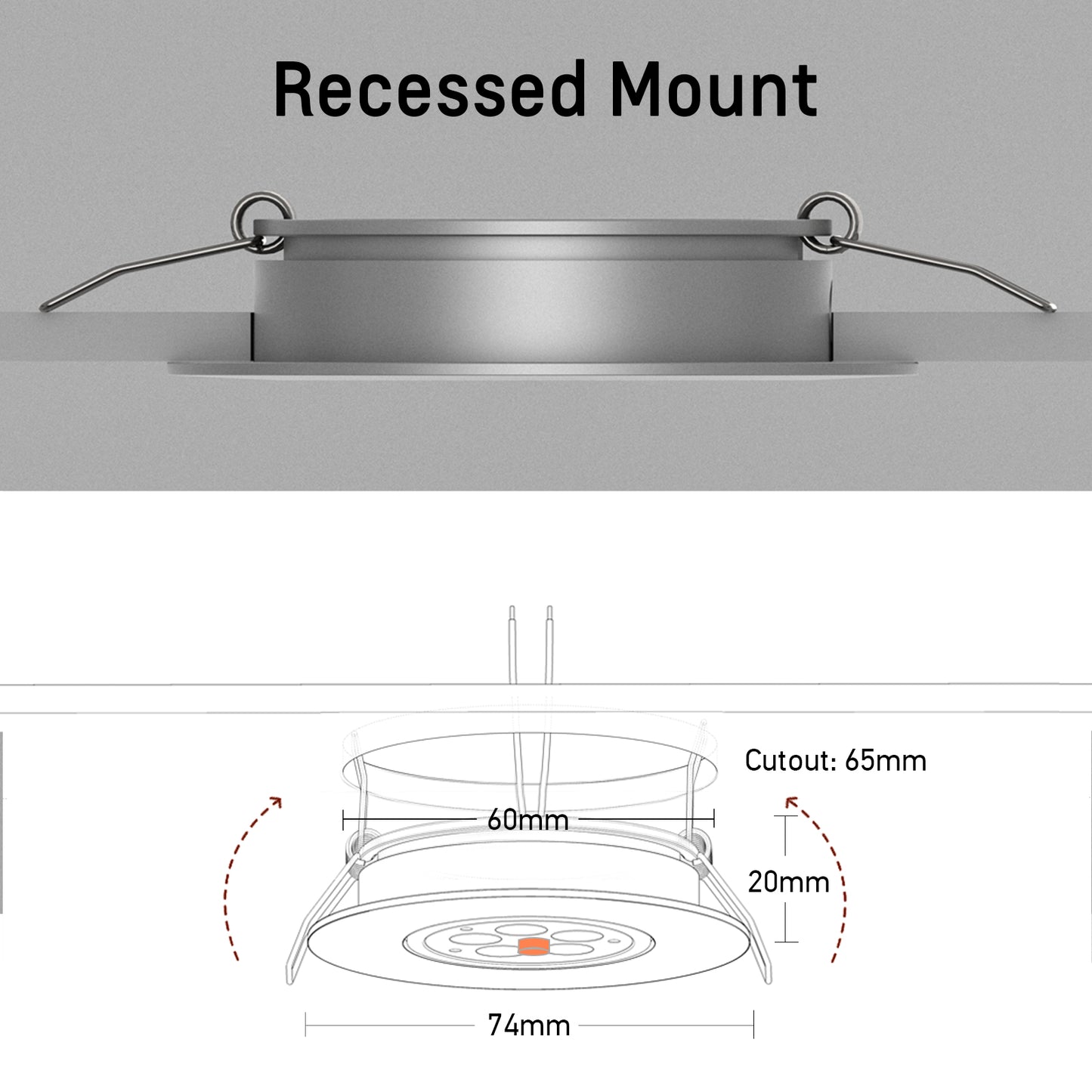 12V LED Puck Light, RV Boat Swivel Recessed LED Interior Light, 36° Beam Angle Vertical 70° Adjustment,Full Aluminum Downlights,3 Inch Inbuilt Dimmer Switch & Red Nightlight, Silver