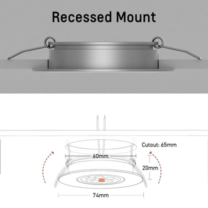 12V LED Puck Light, RV Boat Swivel Recessed LED Interior Light, 36° Beam Angle Vertical 70° Adjustment,Full Aluminum Downlights,3 Inch Inbuilt Dimmer Switch & Red Nightlight, Silver