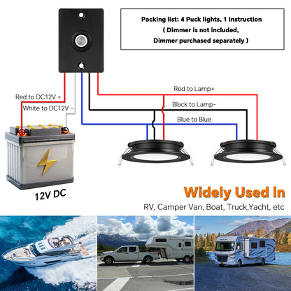 acegoo 12V Bi-color 3” Recessed Puck Light for RV Boat Camper Van, 3W CRI90+ Dual Color  (Note:Works with acegoo 12V dual-mode dimmer)