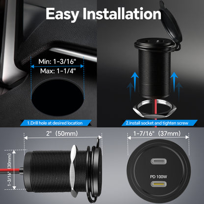 120W 12V USB C Socket 100W PD & 20W PD RV USB Outlet All-Aluminum