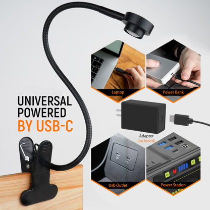 Clip On Reading Light, 3 Color Mode Dimmable LED,USB-C Adapter Included