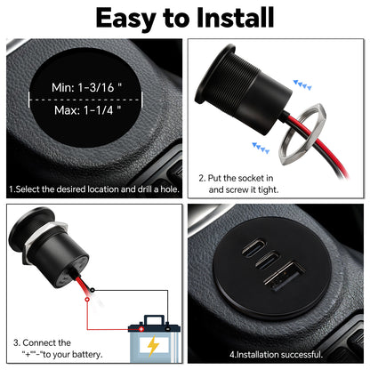 58W 12V USB Outlet Aluminum,  Dual 20W PD3.0 18W QC3.0