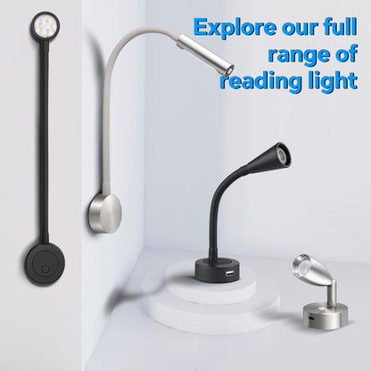 12V LED Reading Light RV Boat Flexible, Built-in Press Dimmer Switch / Type-C Charger